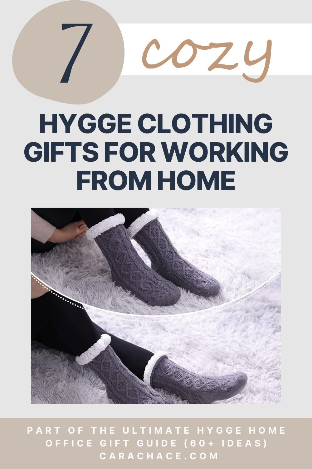 Fleece-lined slipper socks on a soft rug for cozy hygge work from home clothing