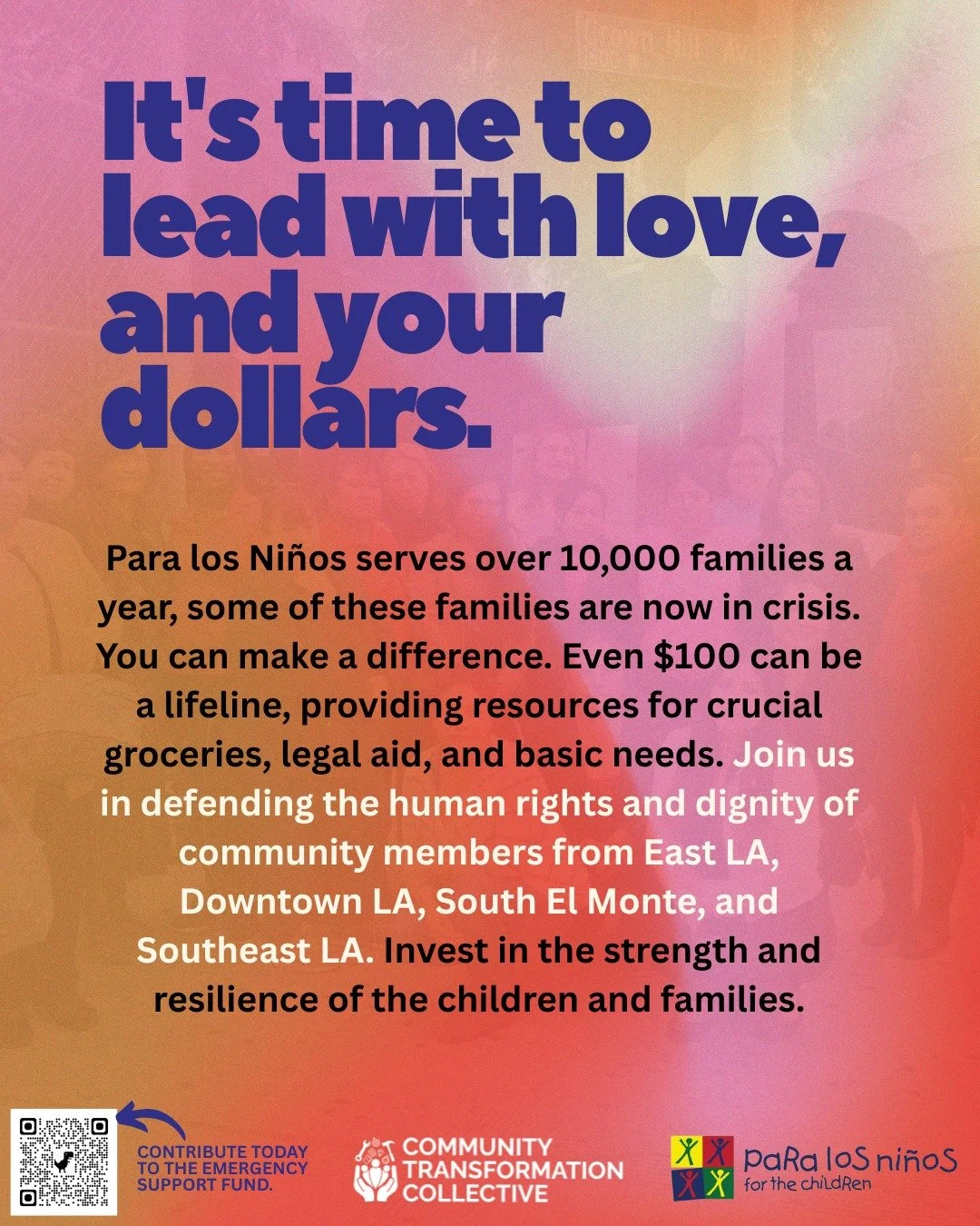 We hope you'll join us in keeping your neighbors safe with loved ones, whether that's providing for grocery delivery, mental health support, referrals to legal support and more.

Donate to @paralosninosorg Staff &amp; Family Emergency Fund

Esperamos