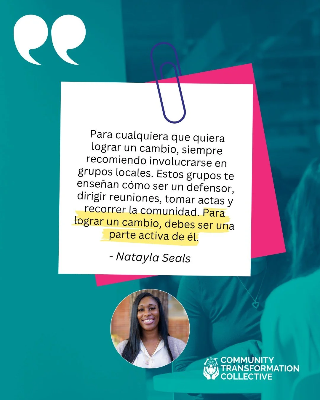💫 "Para lograr un cambio, debes ser una parte activa de &eacute;l." - Natayla Seals

Estas palabras resumen perfectamente lo que vemos cada d&iacute;a: el cambio real viene desde adentro de nuestras comunidades.

Desde 2011, m&aacute;s de 
