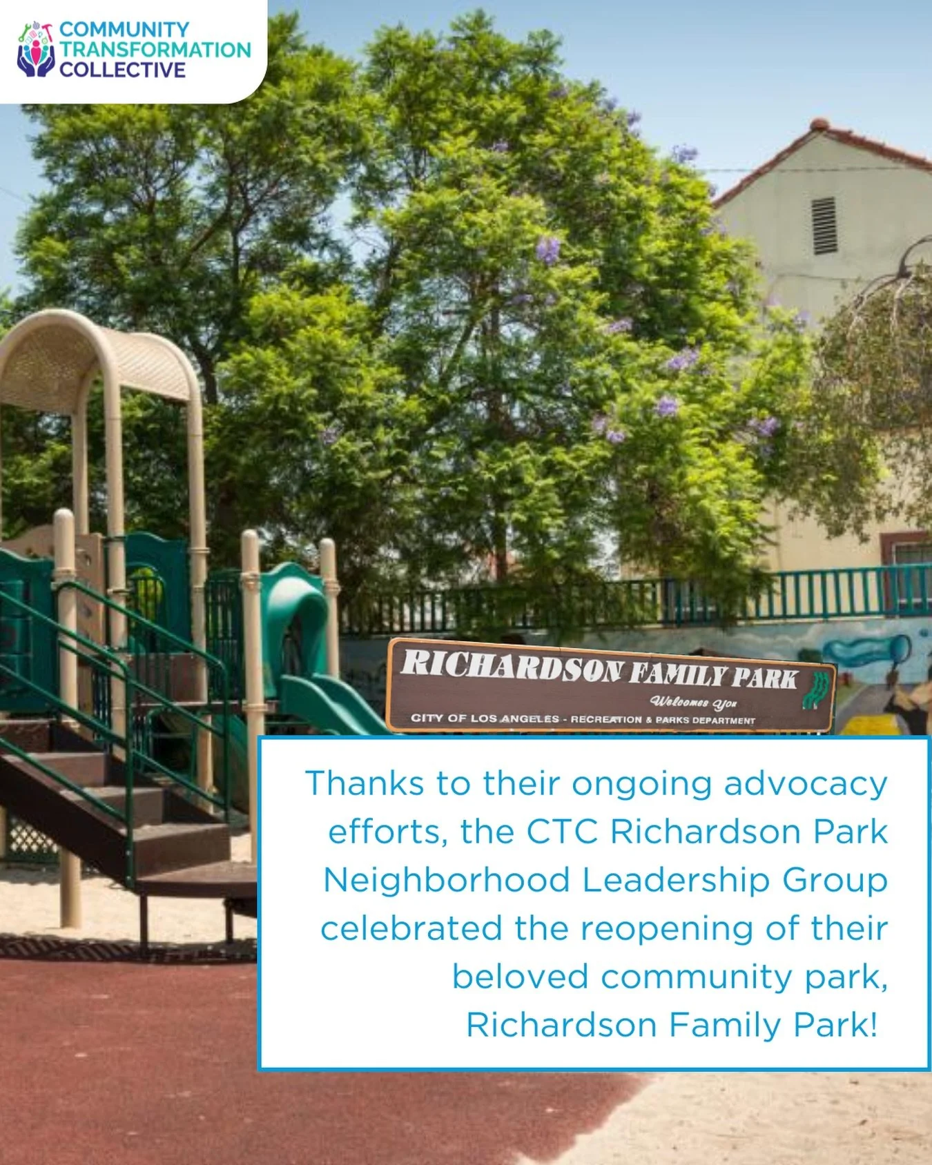 The gates are open!

Thanks to the tireless efforts of our Community Transformation Collective Promotora leadership group, Richardson Family Park is officially back.

We are proud to support the neighbors and our community who fight to make these vic