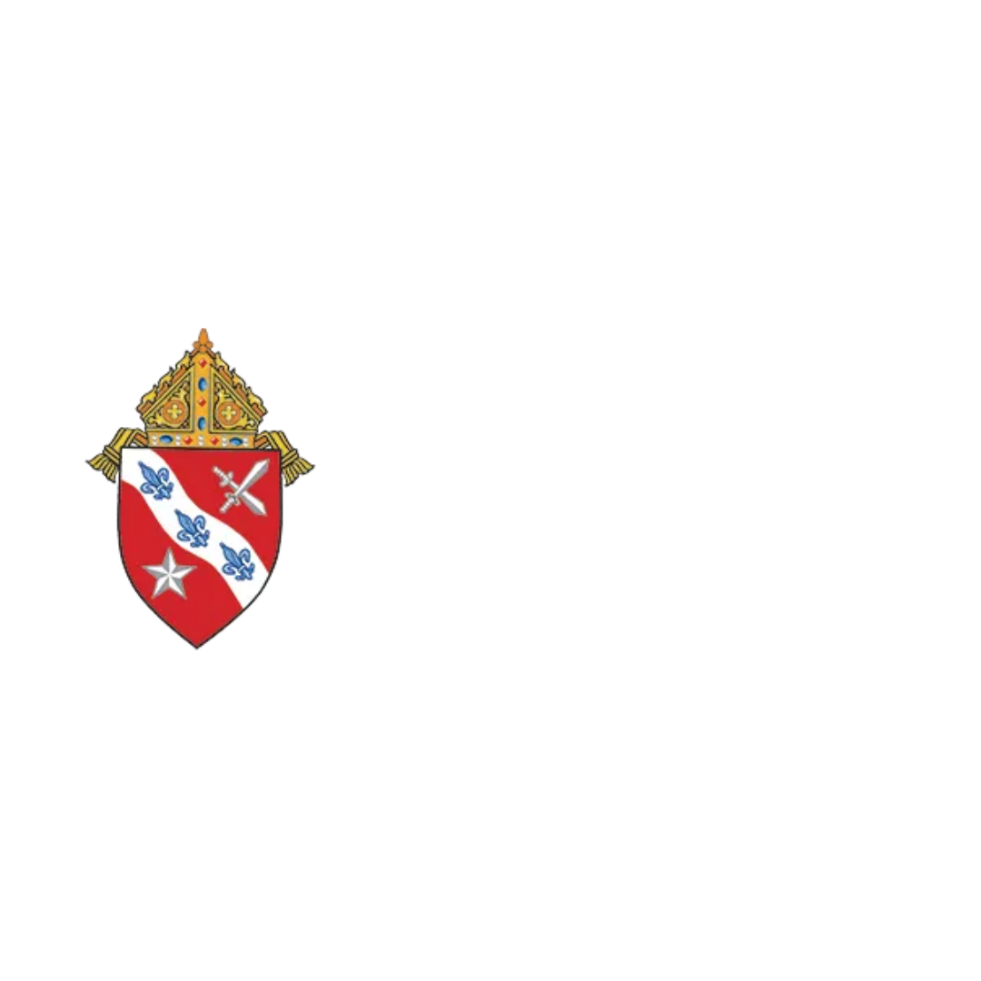 Official emblem of the Diocese of Dallas, including a shield with symbols and a gold crown on top.