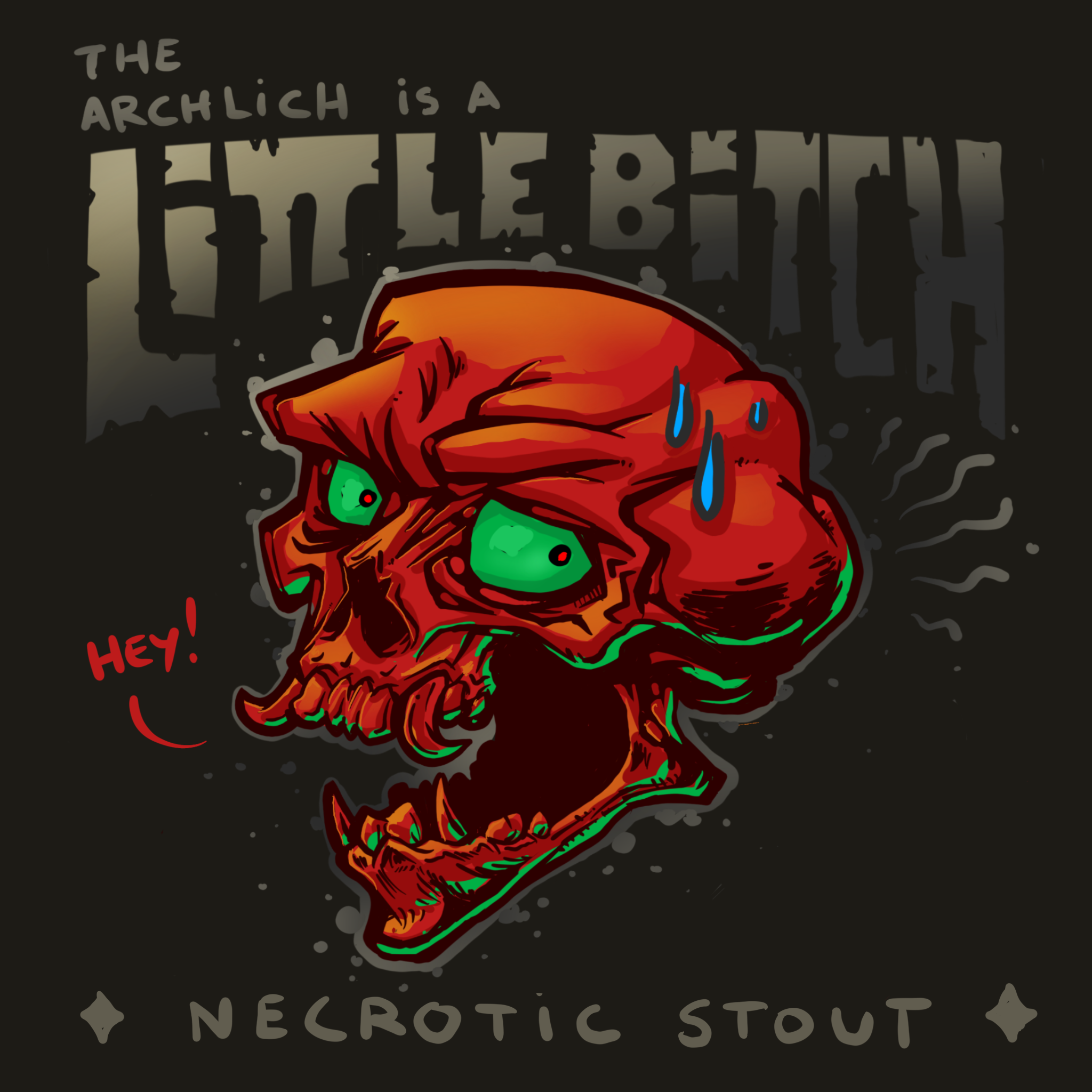 The Archlich is a Little Bitch! Necrotic Stout Beer label.