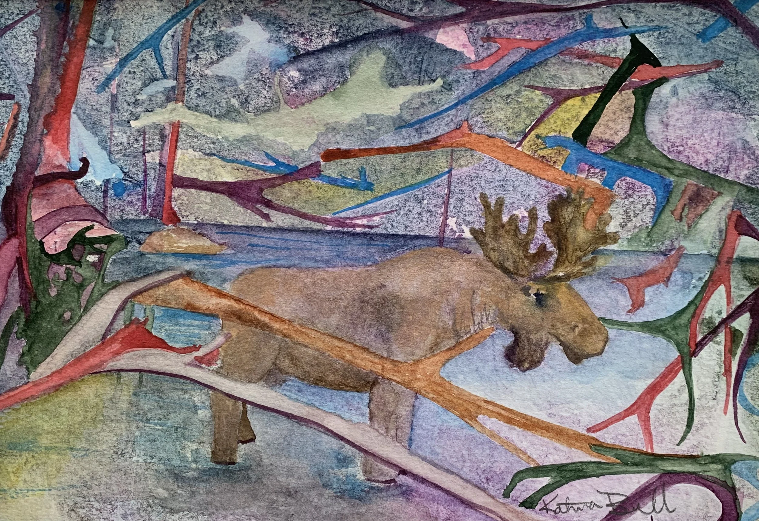 Maine Moose, Watercolor, 11x14"
