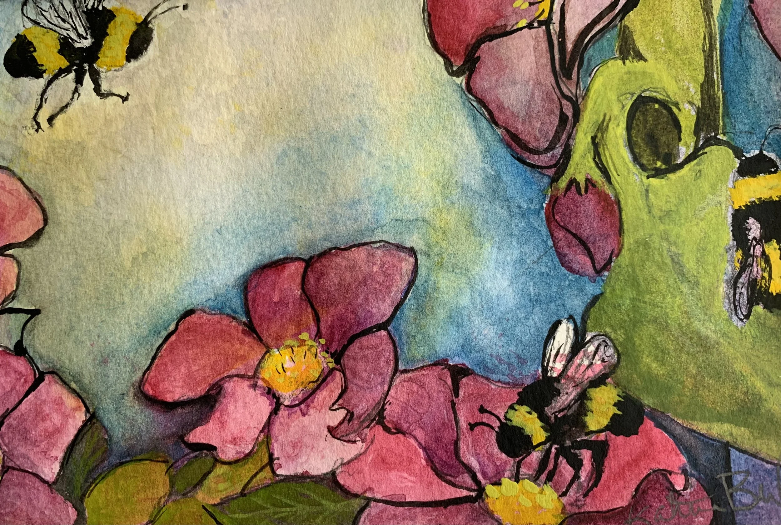 Buzz-Buzz-Buzz, Watercolor, 8x10"