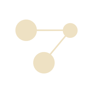 Icon for communication services provided by Three Quarter Films. A diagram of three circles connected by lines, representing a simple network or molecular structure.