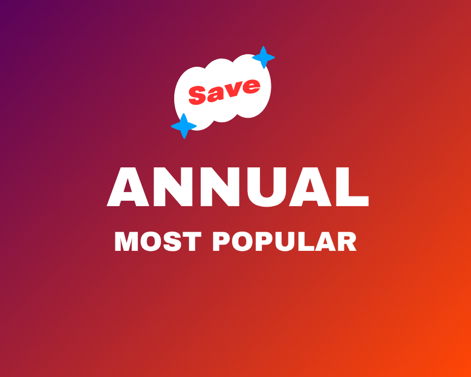 Colorful background with text promoting a sale on the most popular annual items.