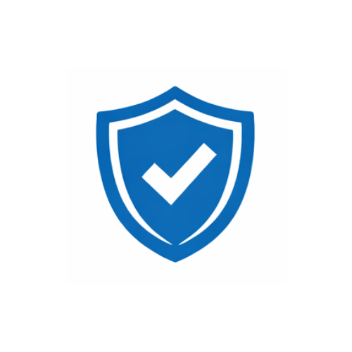 A graphic of blue shield with a white checkmark in the center.