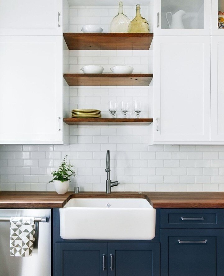 What are your thoughts on floating shelves? ☁️⁠
⁠
I think they're a great way to show off your gorgeous china or even display some flowers and plants.⁠
⁠
In regards to practicality, they don't offer as much storage as cabinets and they force you to h