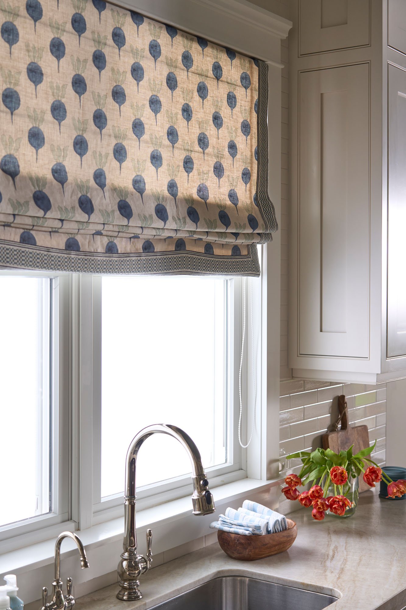 Custom kitchen roman shade