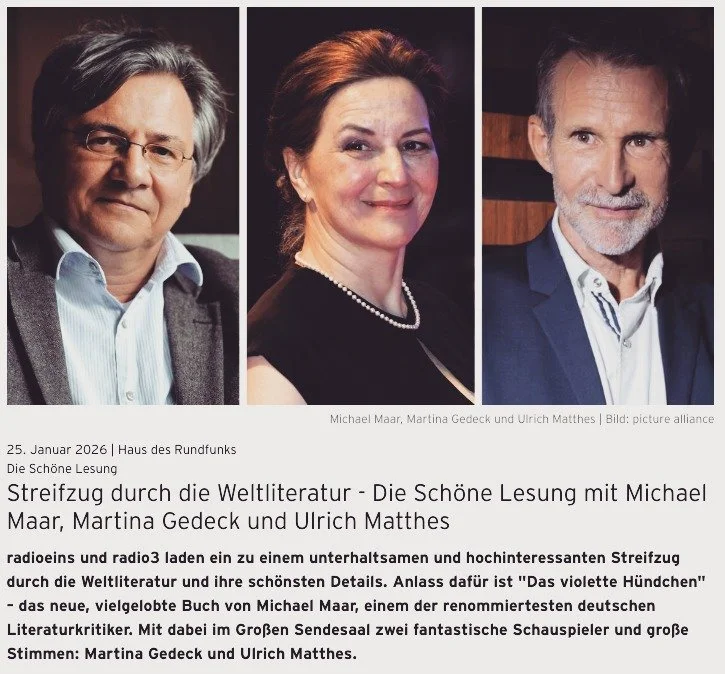 👉 radioeins und radio3 laden ein (25. Januar 2026 | Haus des Rundfunks) zu einem unterhaltsamen und hochinteressanten Streifzug durch die Weltliteratur und ihre sch&ouml;nsten Details. Anlass daf&uuml;r ist "Das violette H&uuml;ndchen" &nd