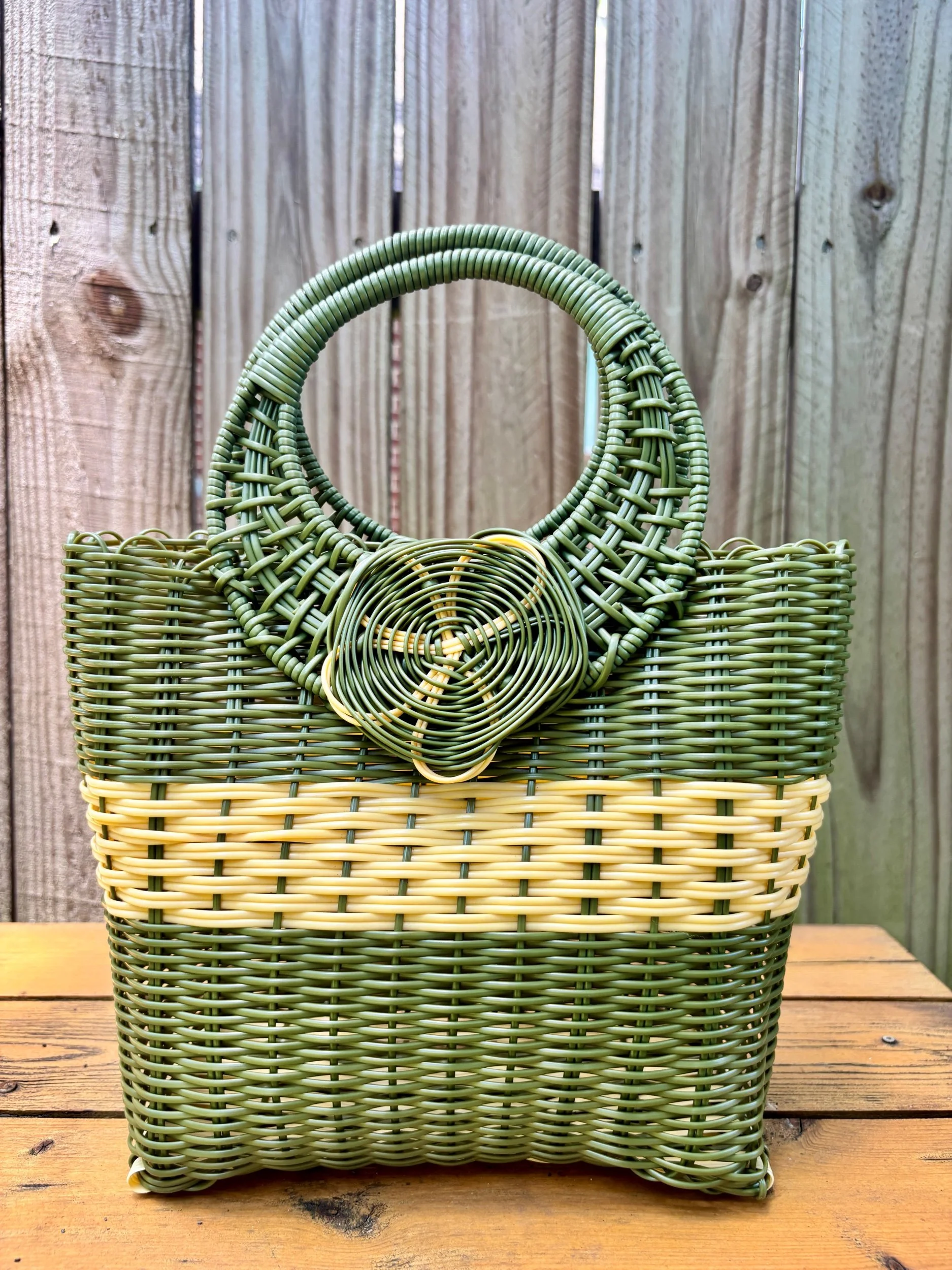 Handwoven olive color handbag