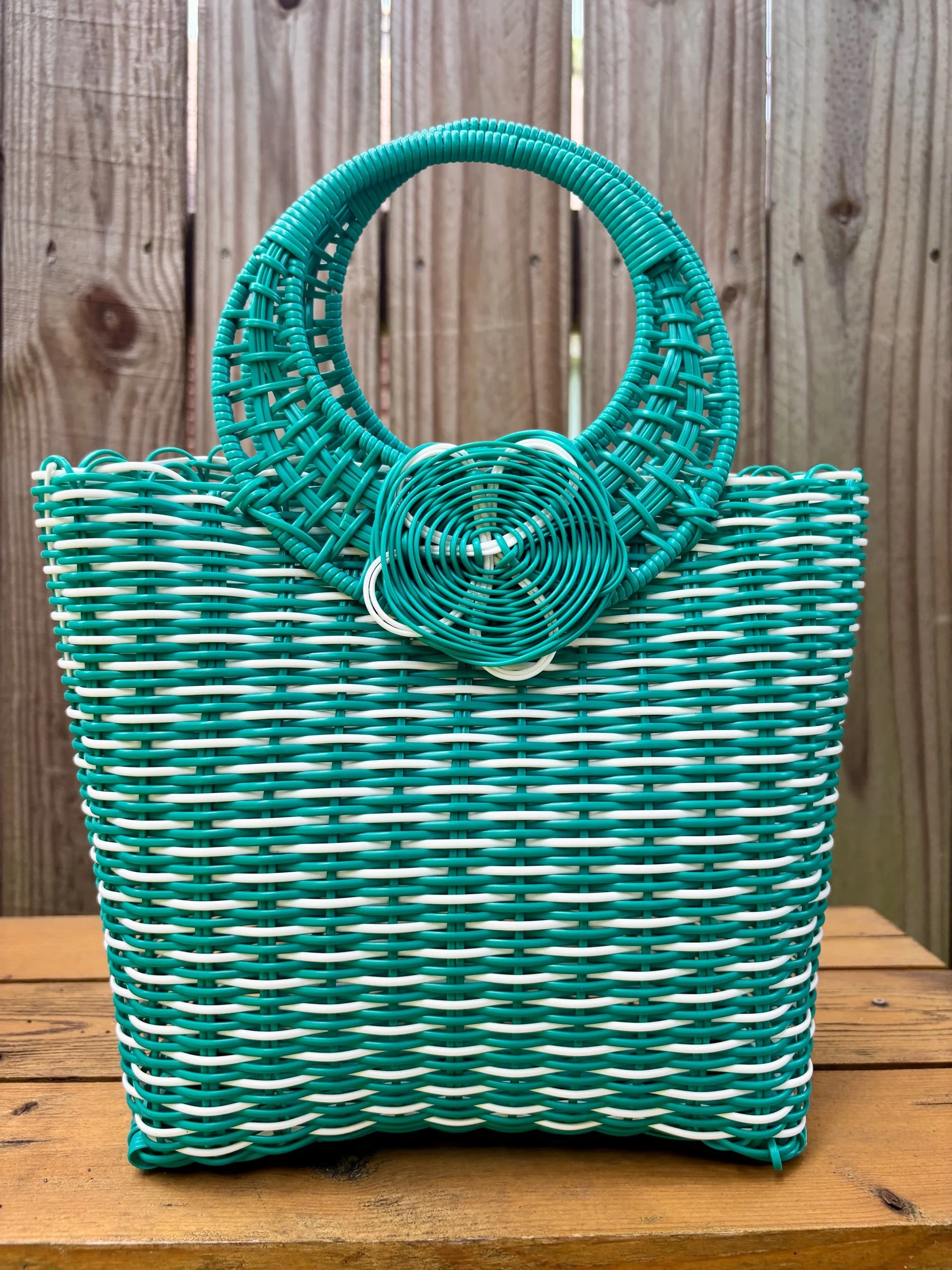 Handcrafted handbag teal color