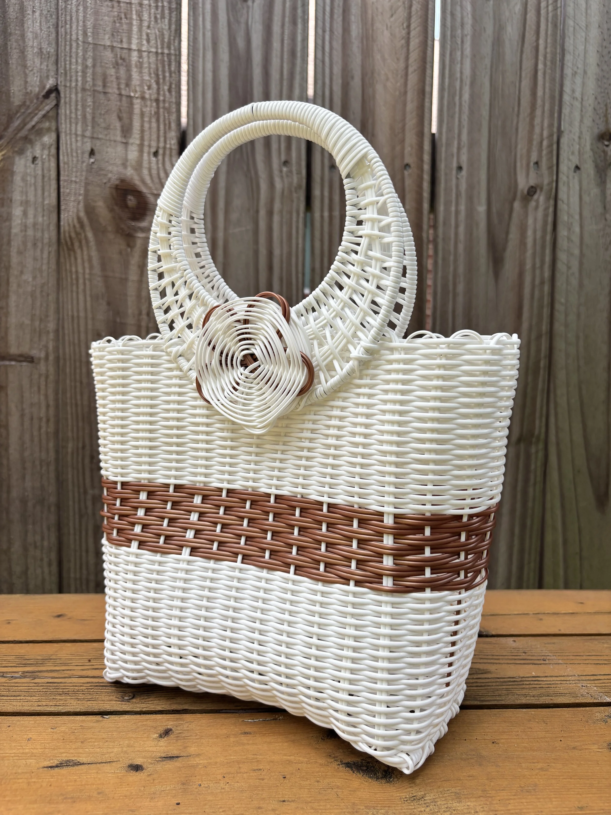 handcrafted bag with up-cycled plastics.