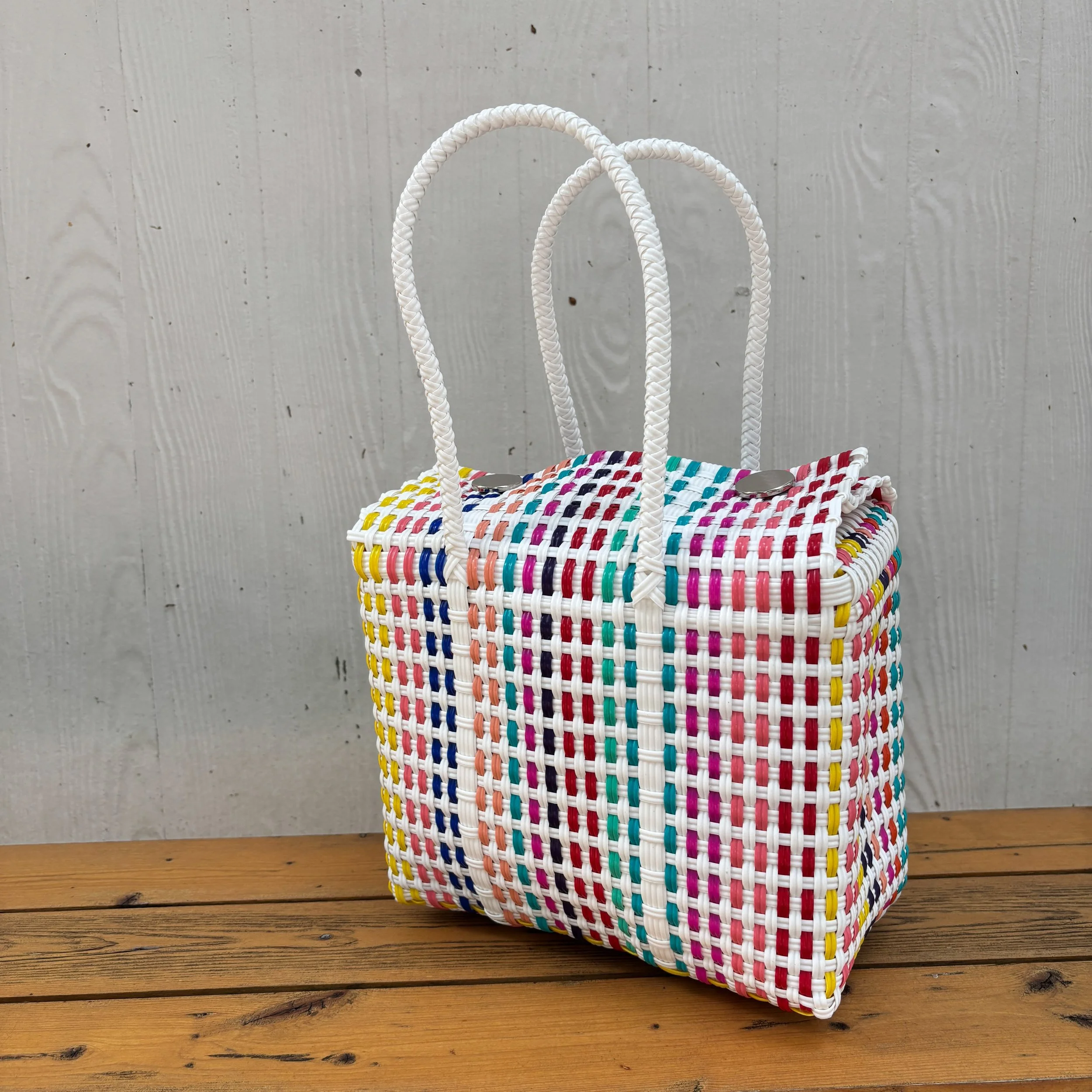 Colorful stripes with handcrafted bags.