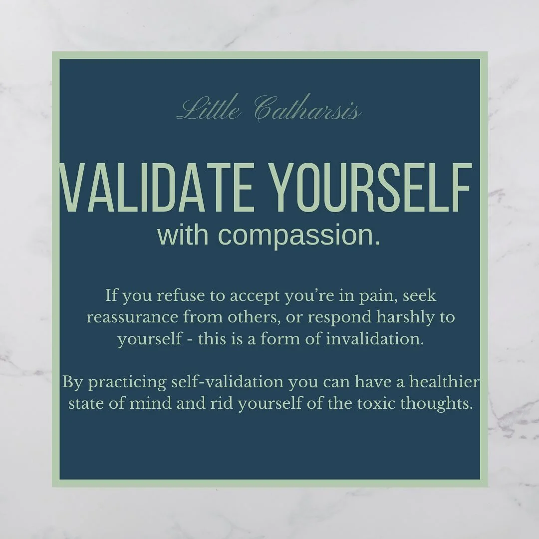 Invalidation can happen when you deny your own experiences. This looks like refusing to accept that you are in pain, seeking reassurance from others, or responding harshly to yourself. Self-invalidating may make your situation worse then it was befor