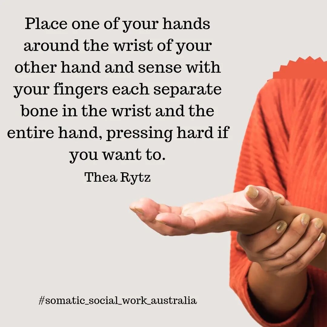 Thea goes on to say that exploring the firmness of the bones in our wrist can be soothing and comforting - maybe why we see people wring their hands when they feel anxious.

#somatic_social_work_australia #wringinghands #bodyaction #bodystories #bone