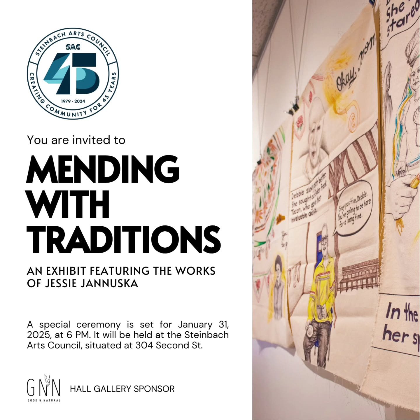 A selection of pieces from my 'Mending with Tradition' exhibit is open for public viewing at the Steinbach Cultural Arts Centre located at 304 Second St. until February 14th, 2025.
A special ceremony is set for January 31st, 2025, at 6 pm. 
Special a