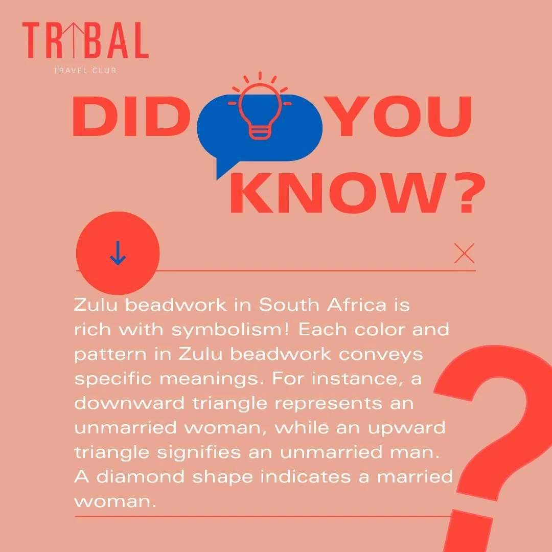 🌍 The Zulu people of South Africa have a rich tradition of beadwork with symbolic meanings!⁠
⁠
The intricate beadwork created by the Zulu people is not just beautiful but also a form of communication. Each color and pattern in Zulu beadwork carries 