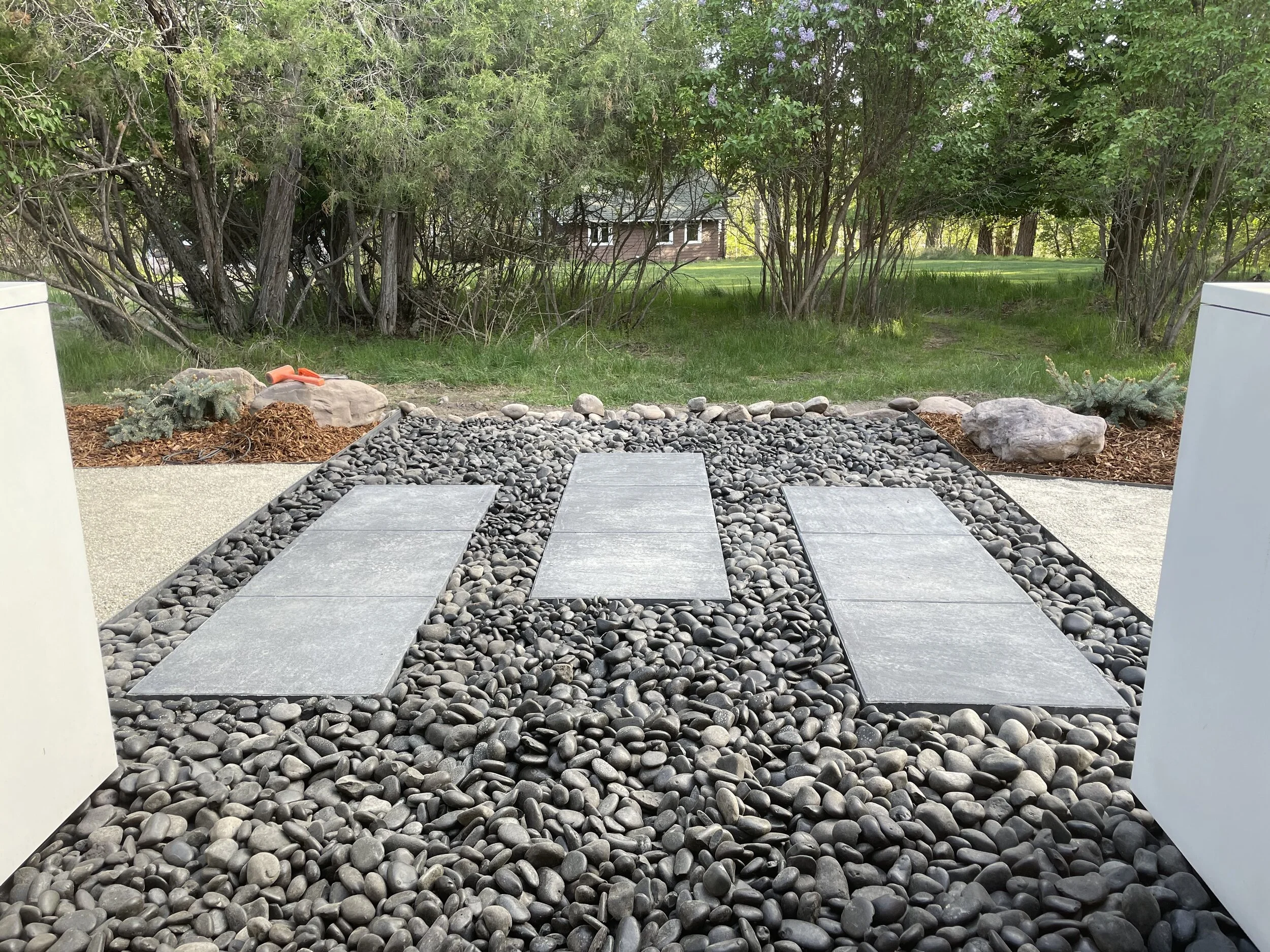 Modern landscaping slab pathway in Missoula Montana