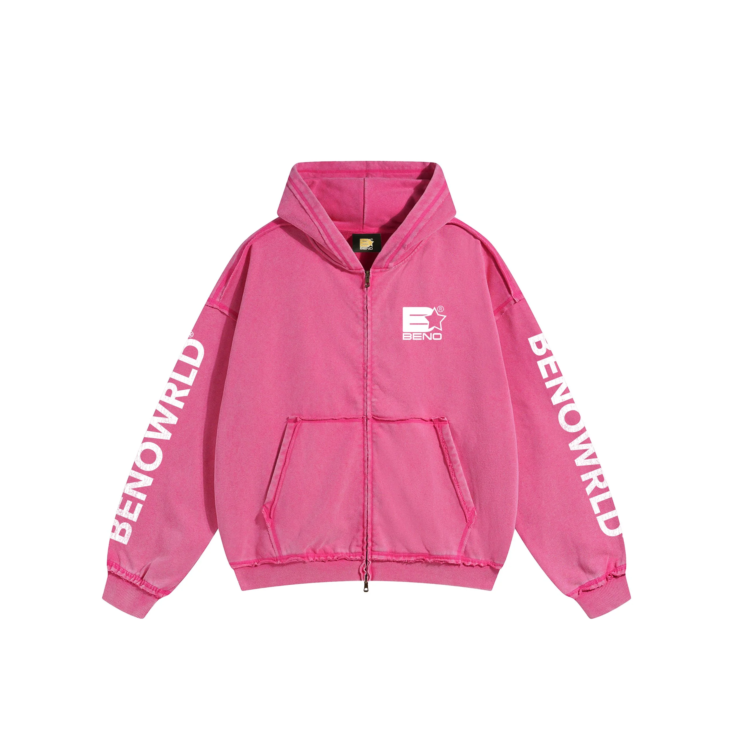 Beno "BENO" Full Zip Up Pink Hoodie