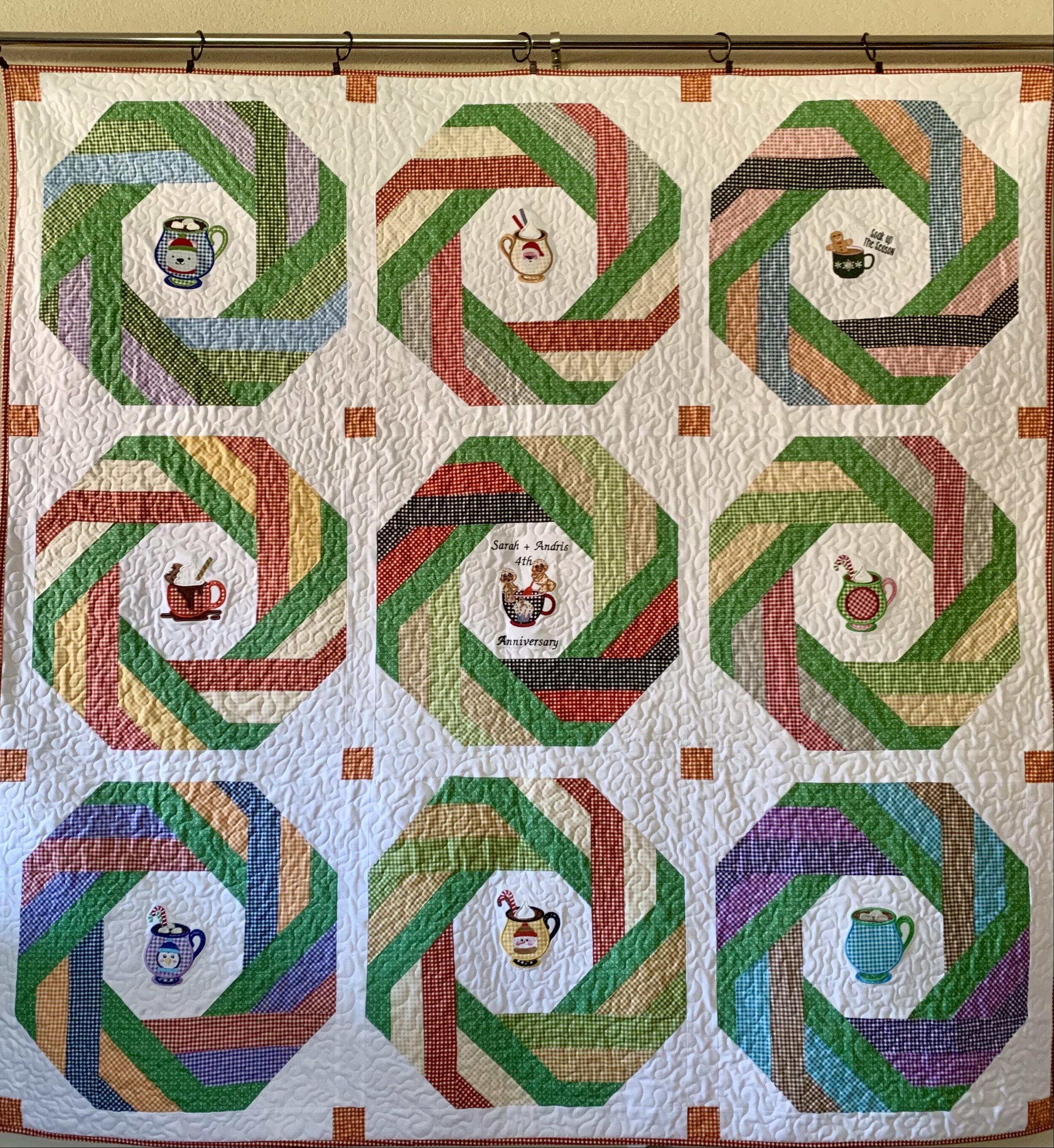 Combining quilt piecing with embroidery