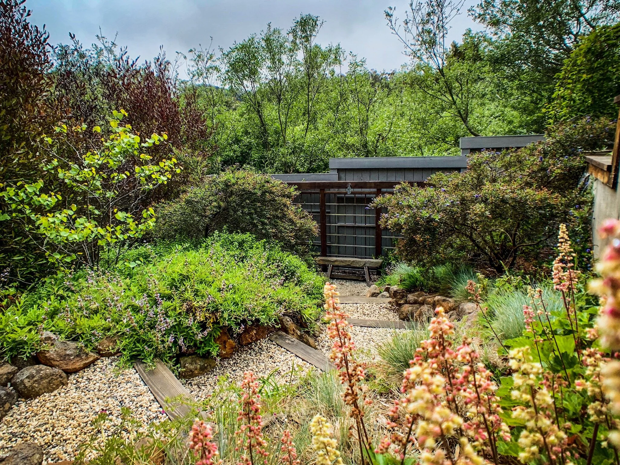 A San Francisco residential landscape design remodel with modern flair, expert craftsmanship, beautiful planting, amenities, irrigation, site lighting, retaining walls, wood deck, hot tub, spa, patio, BBQ, fire feature, bench, and paving.