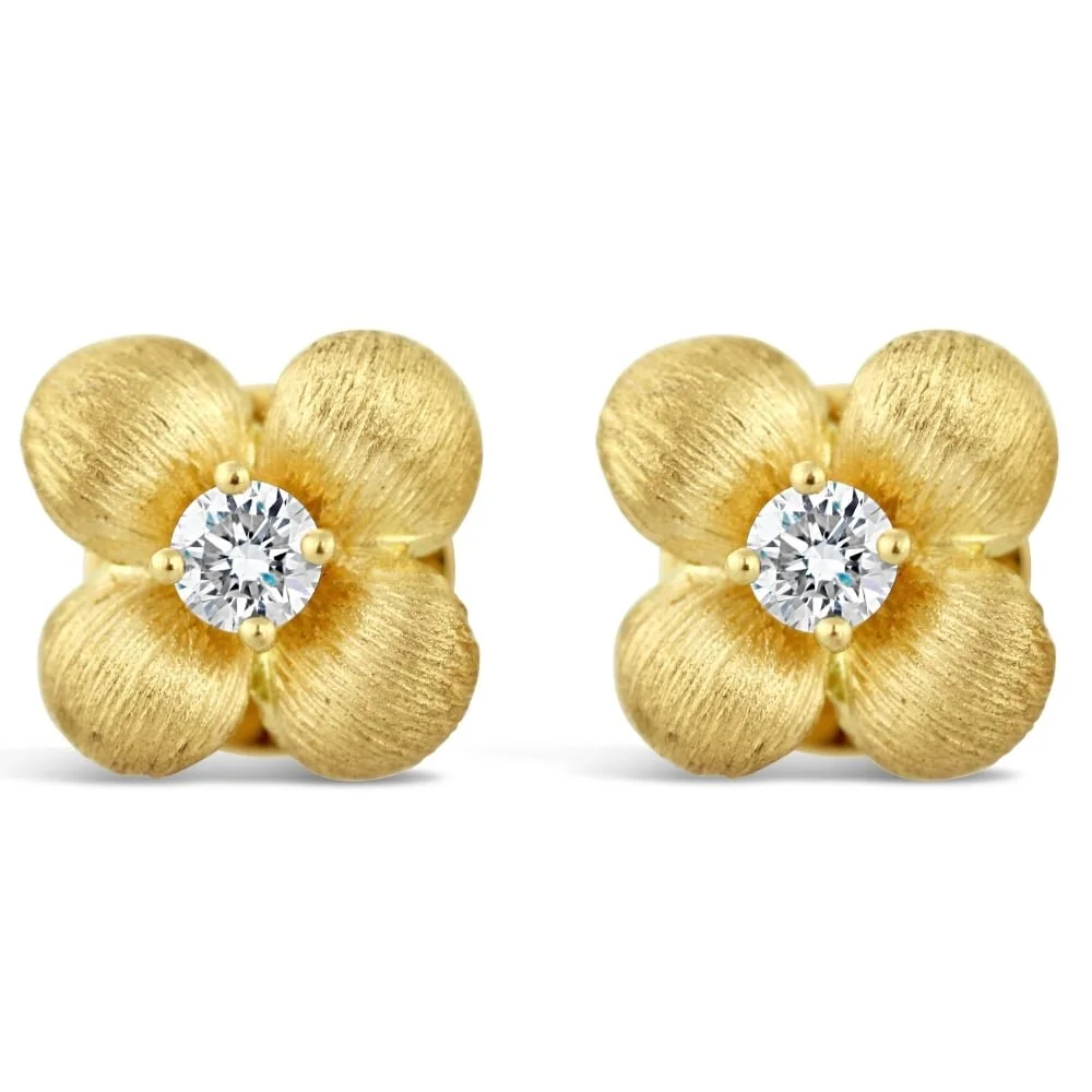 18ct Yellow Gold Diamond Flower Stud Earrings DOM-LGE148PR Chapter 79
