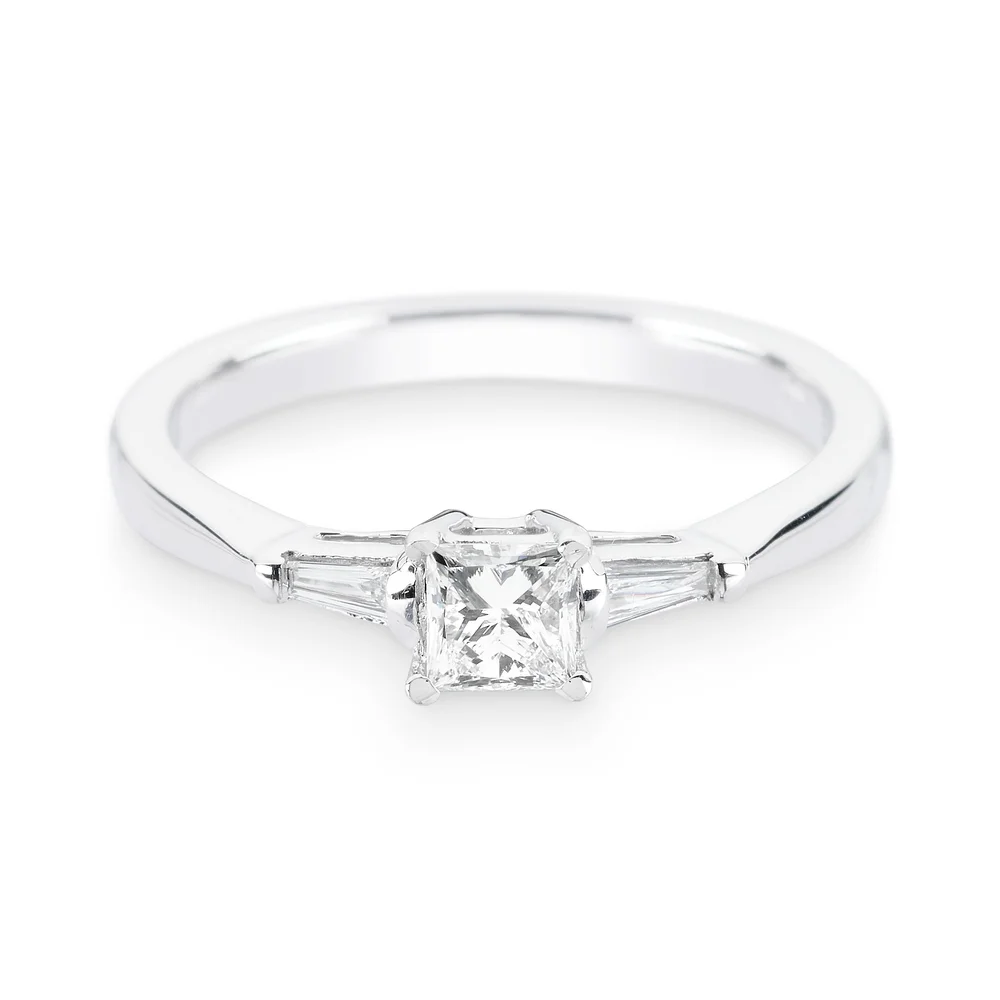 Natural Princess and Baguette Diamond Trilogy Engagement Ring in