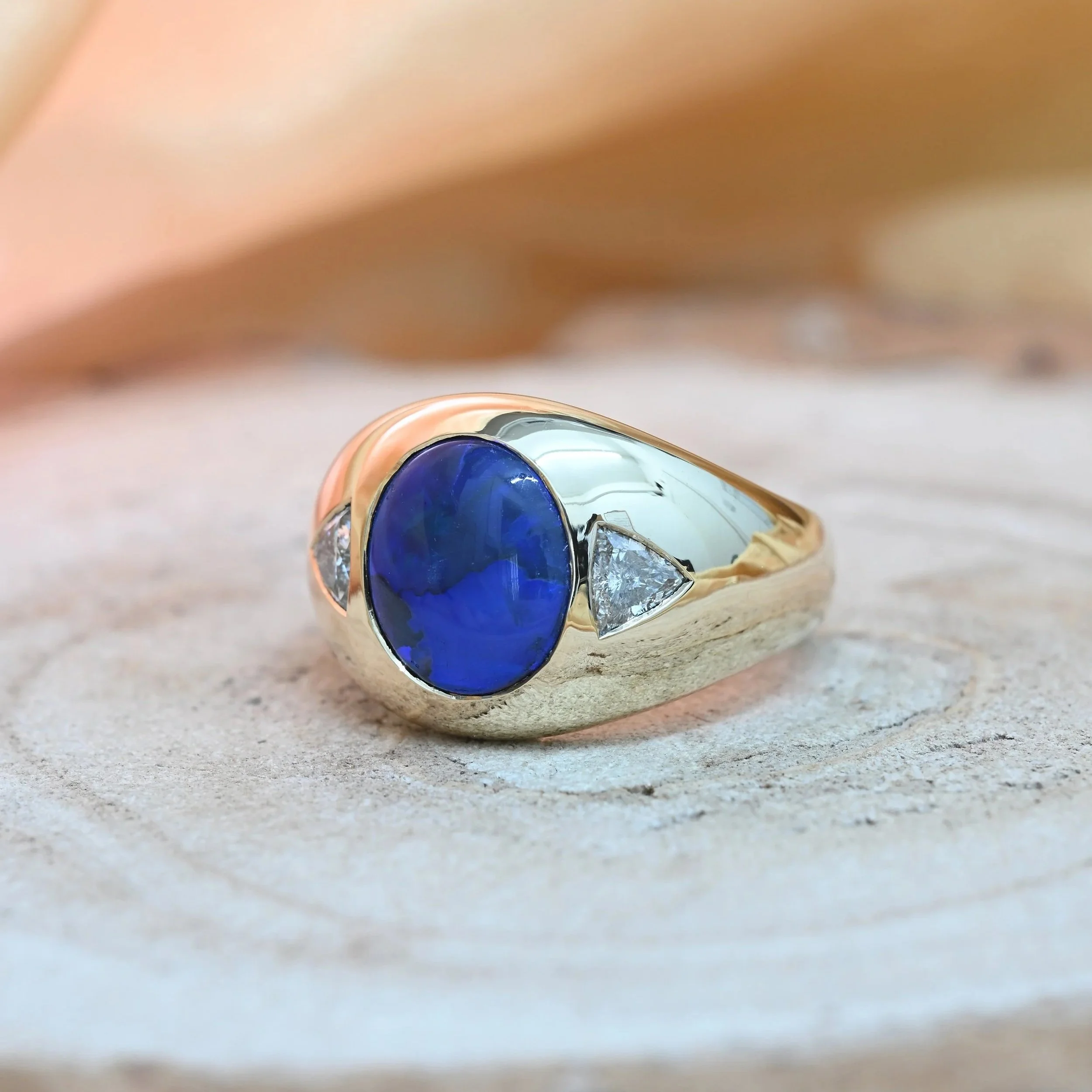 Bespoke dome design ring with customers own opal and diamonds