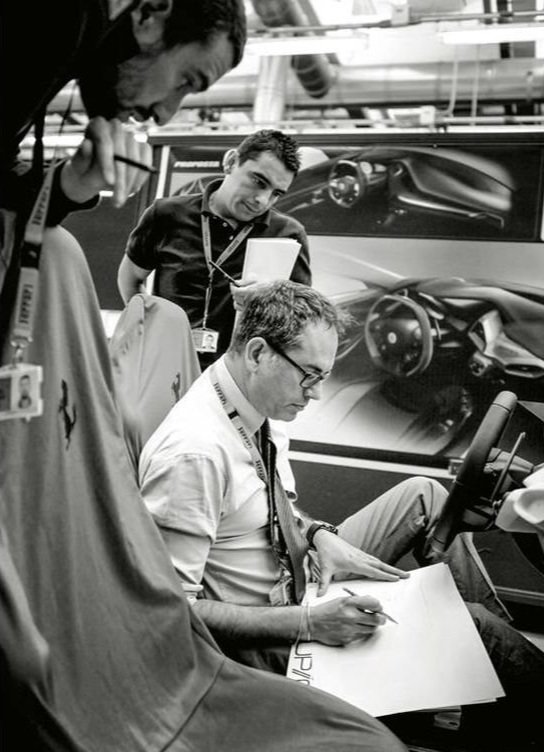 Flavio Manzoni working on the interior model of a Ferrari