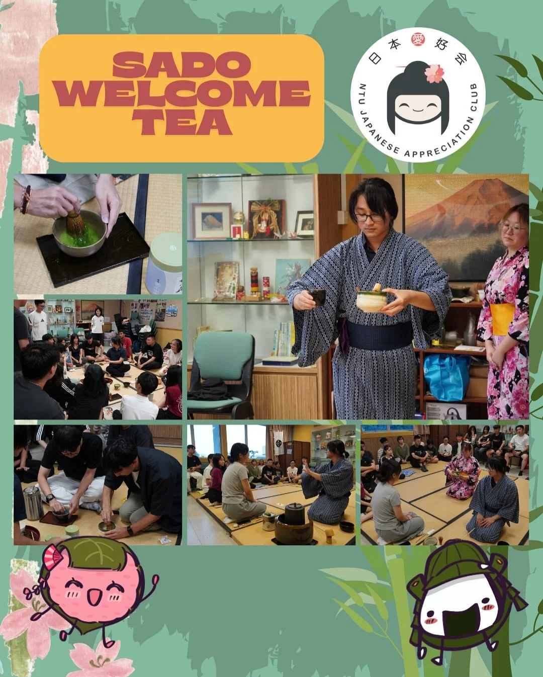 Hey JACians!

Our Sado Welcome tea has ended and what an occasion it was! Thank you to all who signed up and joined us. Hope you had a wonderful time to learn about the ceremony and got an interest in tea ceremonies.🍵

If you missed out, do feel fre