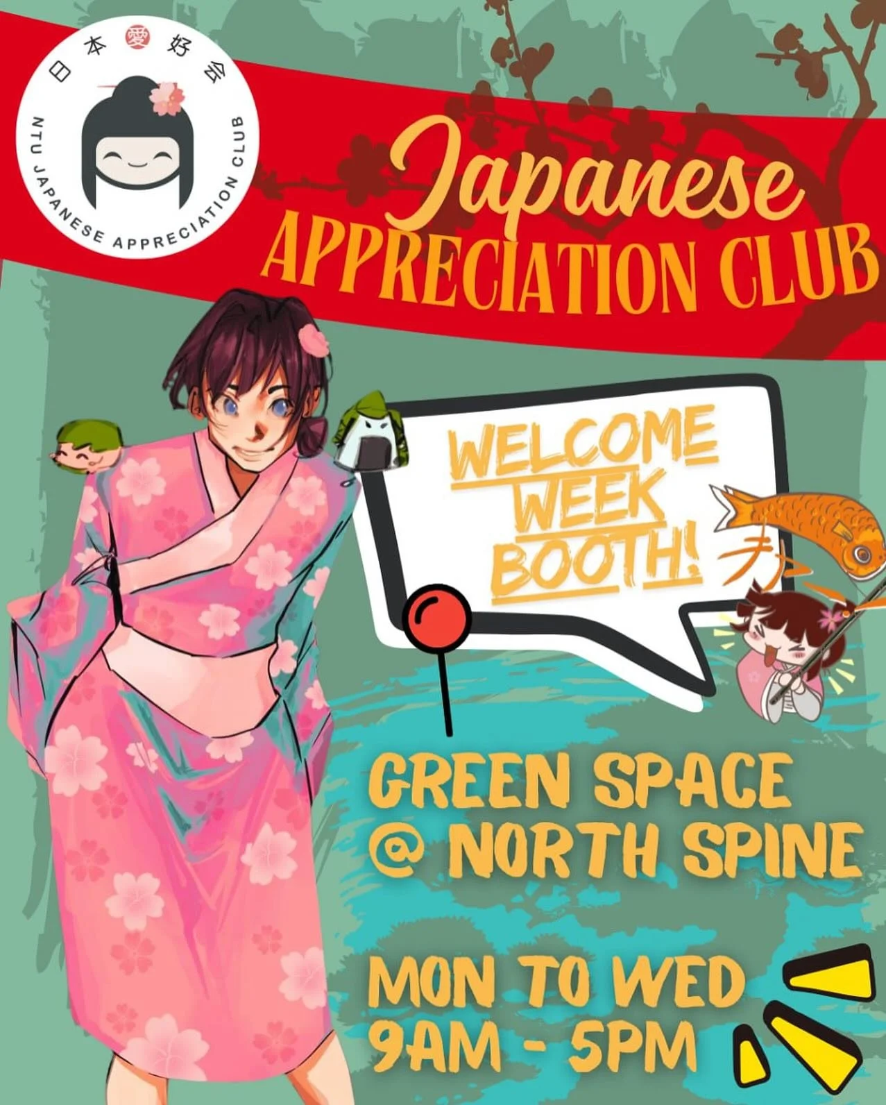 Hey JACians,

We will be boothing at the Green Space for Welcome week! Do come down and chill with us and find out more about our club.

Venue: Green Space @ North Spine
Date: 11-13 Aug
Time: 9:00am-5:00pm