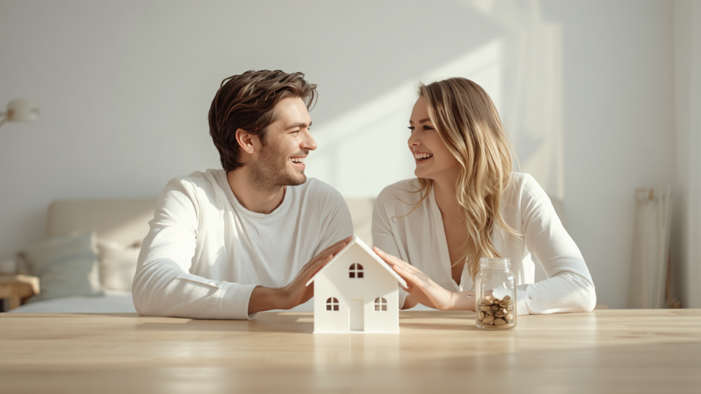 Paar spart zu Hause auf das eigene Zuhause