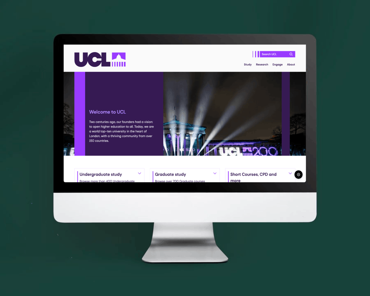 Picture of the UCL website homepage