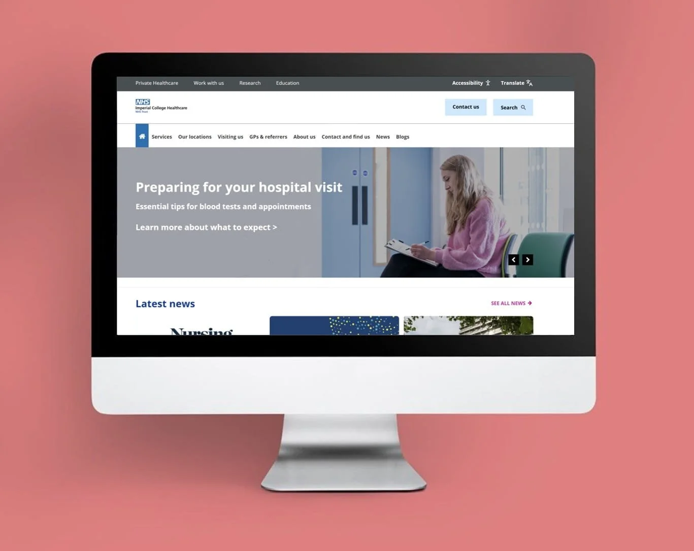 Screenshot of Imperial College Healthcare NHS Trust homepage