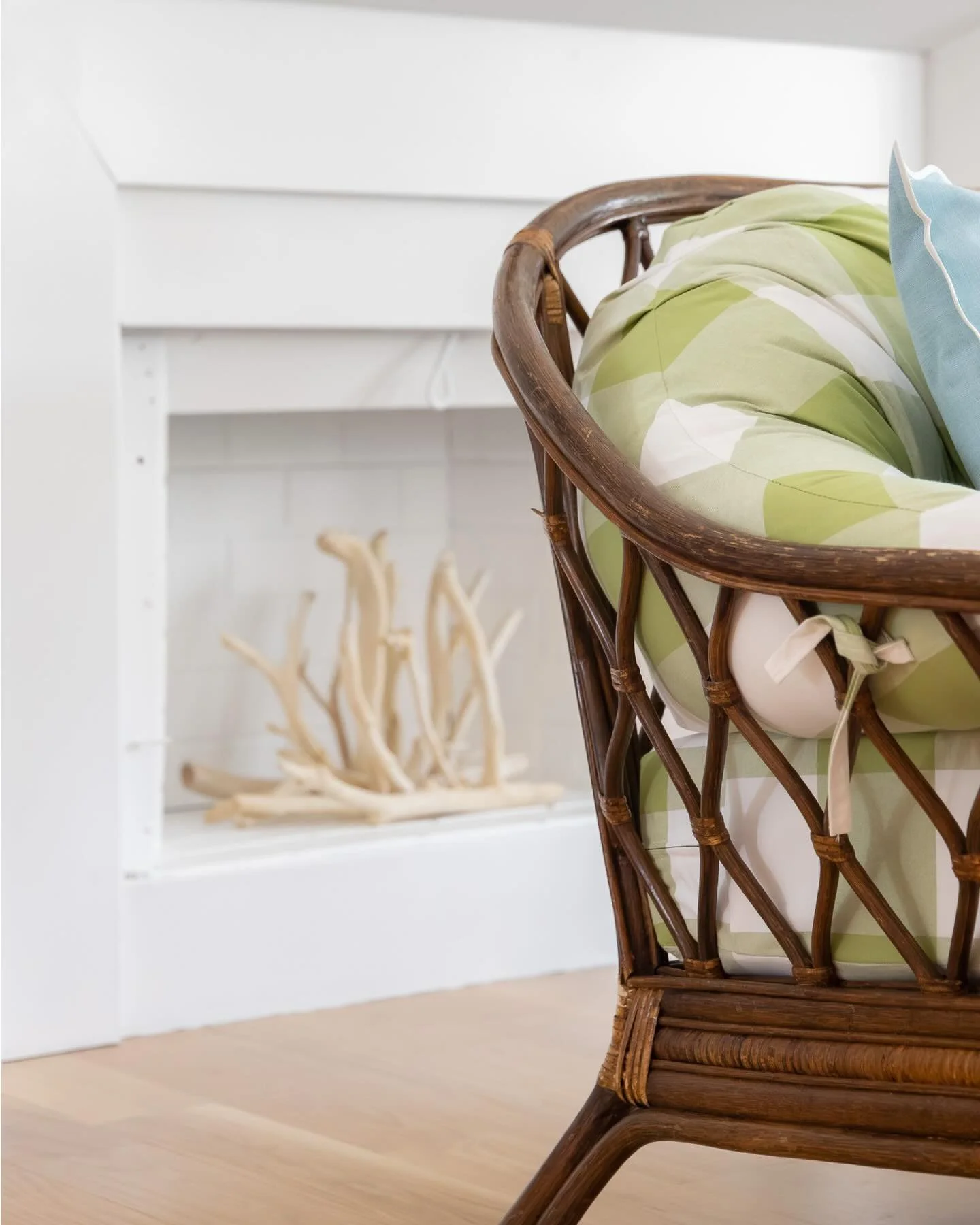 the original living room at the #preppyhollowhouse had a lot of great features to work with: vaulted ceilings, double windows, and a fireplace. to maximize the space and let more light in, we removed a wall that divided the living room and kitchen. w