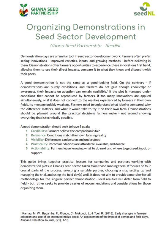 Organizing Demonstrations in Seed Sector Development