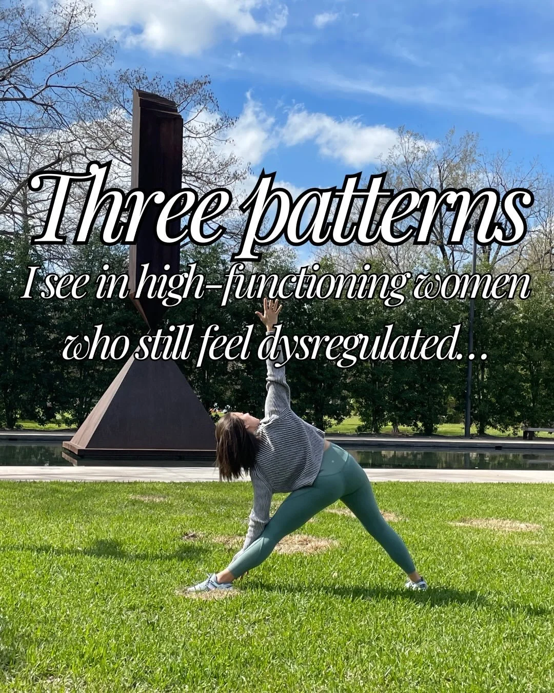 High-functioning women are often praised for these patterns:

Being busy.
Being composed.
Being strong.

But beneath the surface, I often see a nervous system that learned to survive by staying in control.

Productivity became safety.
Emotional conta