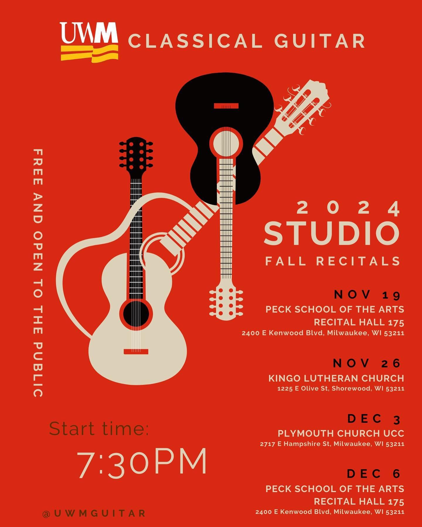 The semester is coming to an end, which means our studio concerts are just beginning &mdash; come see what we&rsquo;ve been working on this fall at one of our 3 remaining concert dates! 

🖼️: @kyle.khembo 

-

@uwmilwaukee @uwmpsoa #music #musician 
