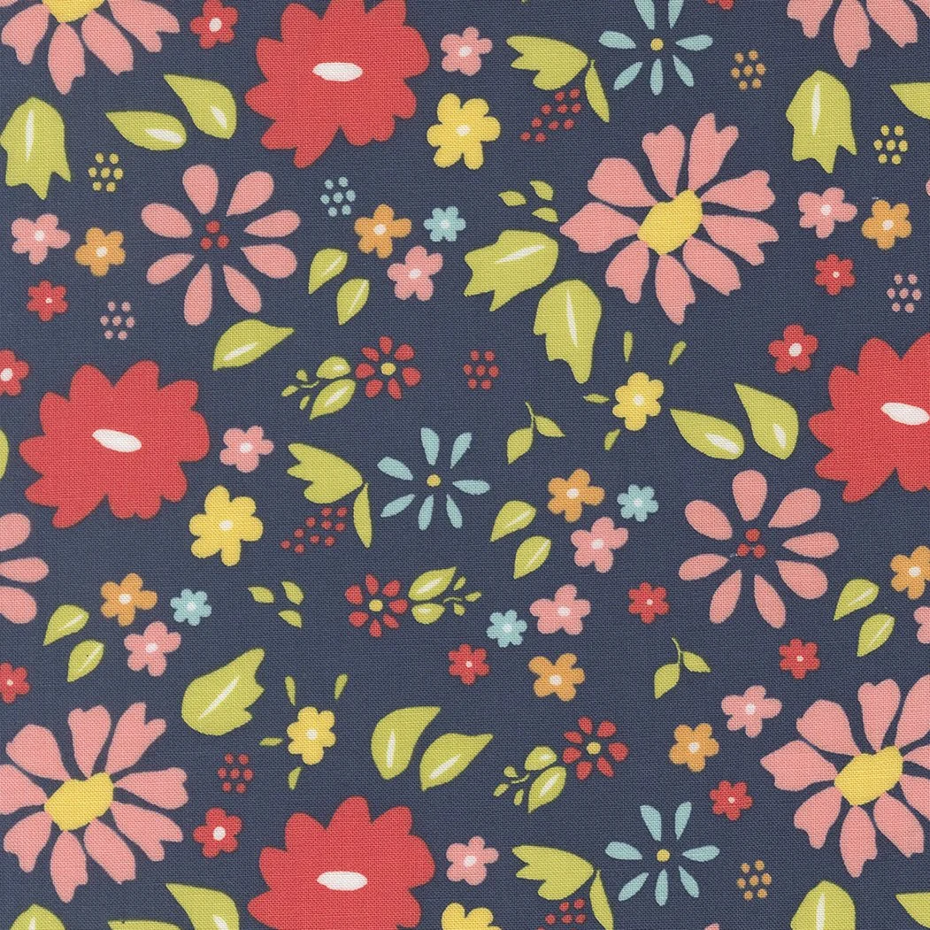 Delightfully Yours Wildflower Florals Navy Yardage