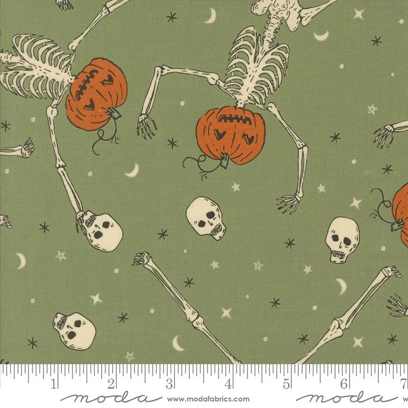 Home Sweet Haunt Dancing Pumpkins and Skeltons Moss Yardage