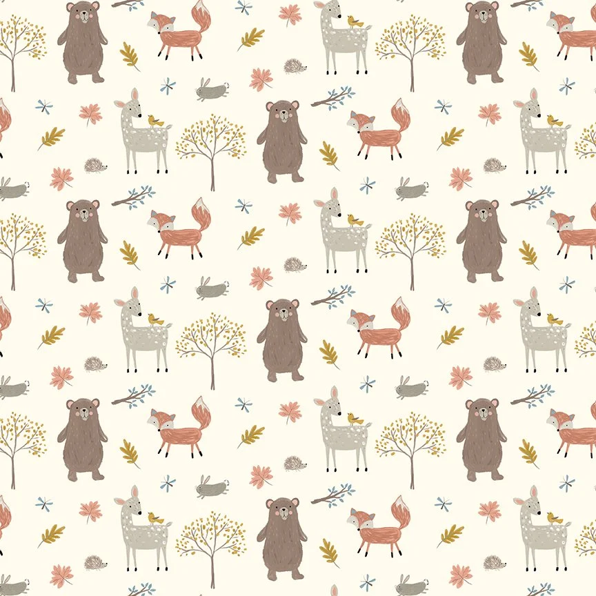 Woodland Creatures Cream Flannel