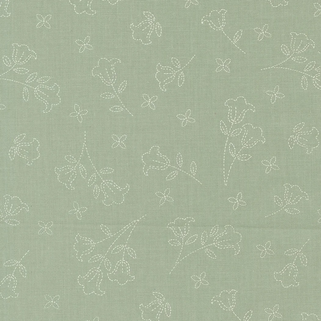 Sunbonnet Embroidered Blooms Dusty Blue Yardage