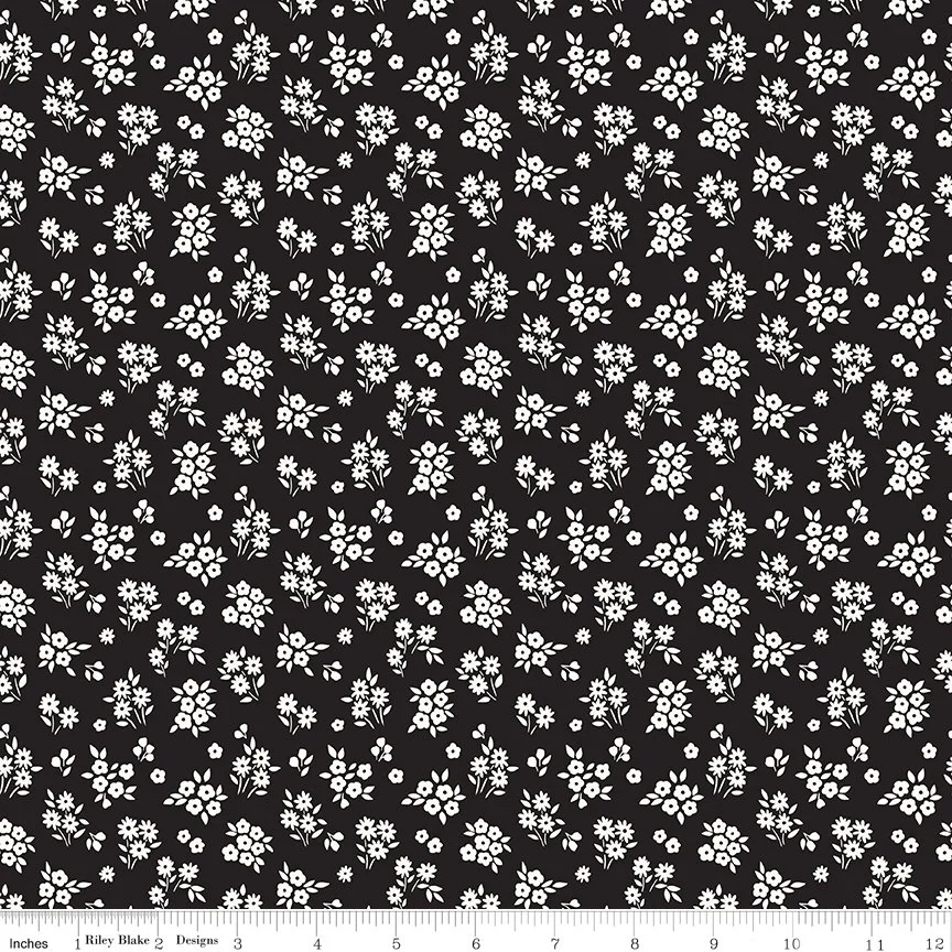 Midnight Meadow Bouquets Black Yardage