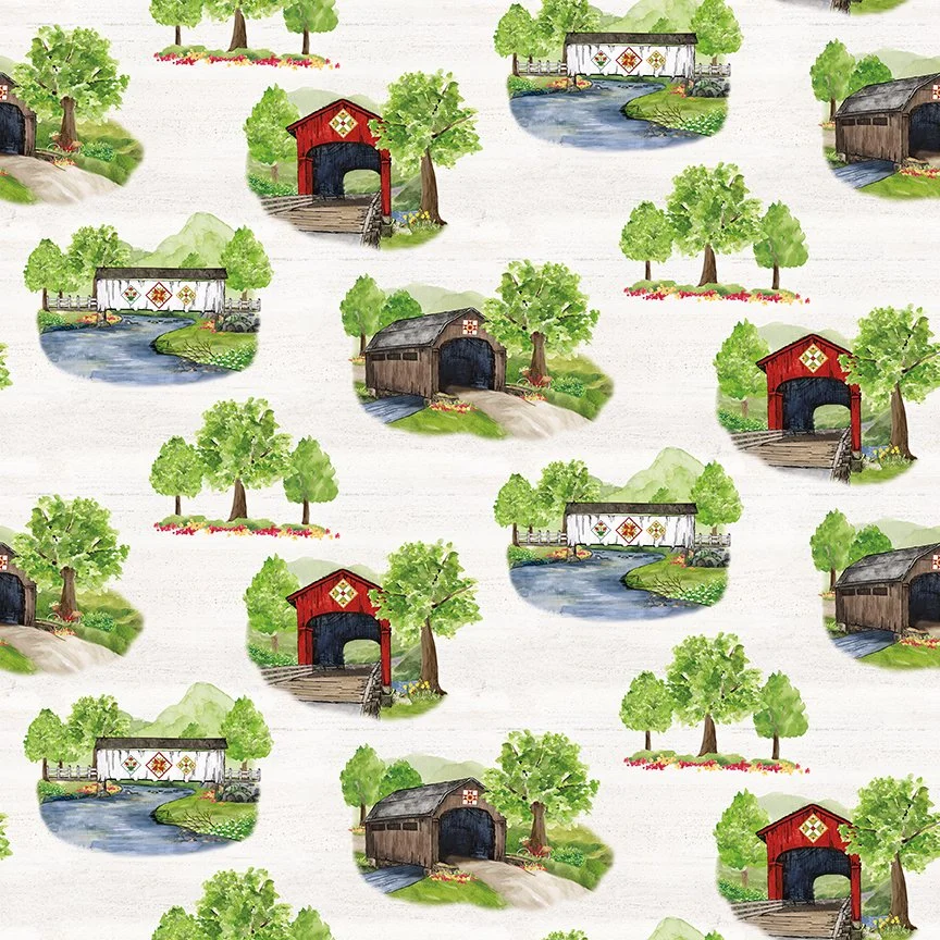 Covered Bridges in Spring Main White Yardage
