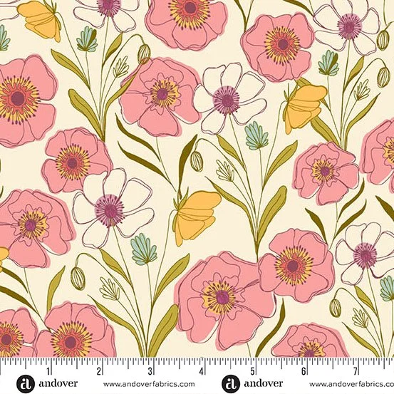 Meadow Walk Cream Poppies Meadow Yardage