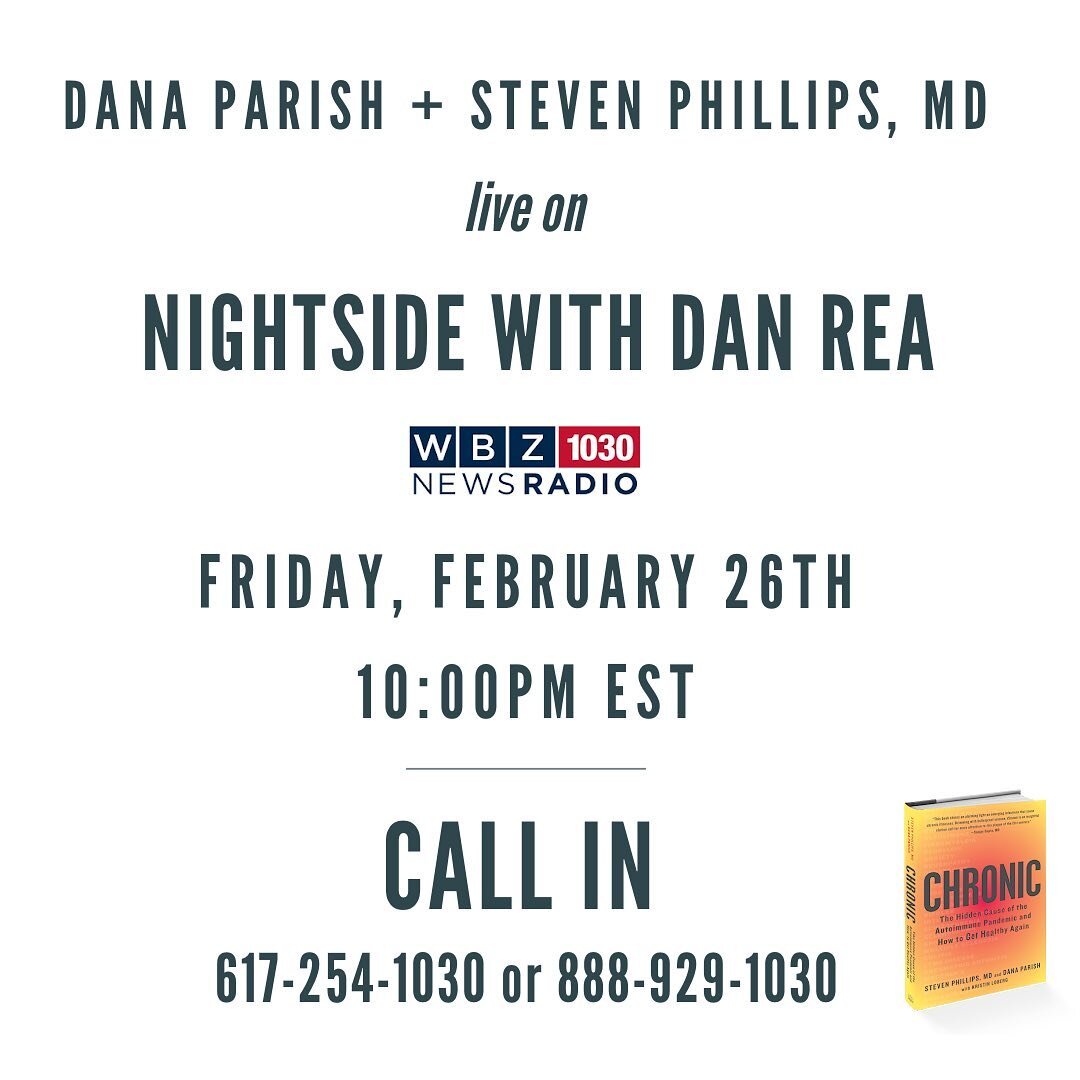 @thedanaparish + Steven Phillips, MD will be LIVE on @wbznewsradio with Dan Rea tonight at 10PM EST! Want to join the conversation? Call: 617-254-1030 or 888-929-1030 . Link in bio to listen!