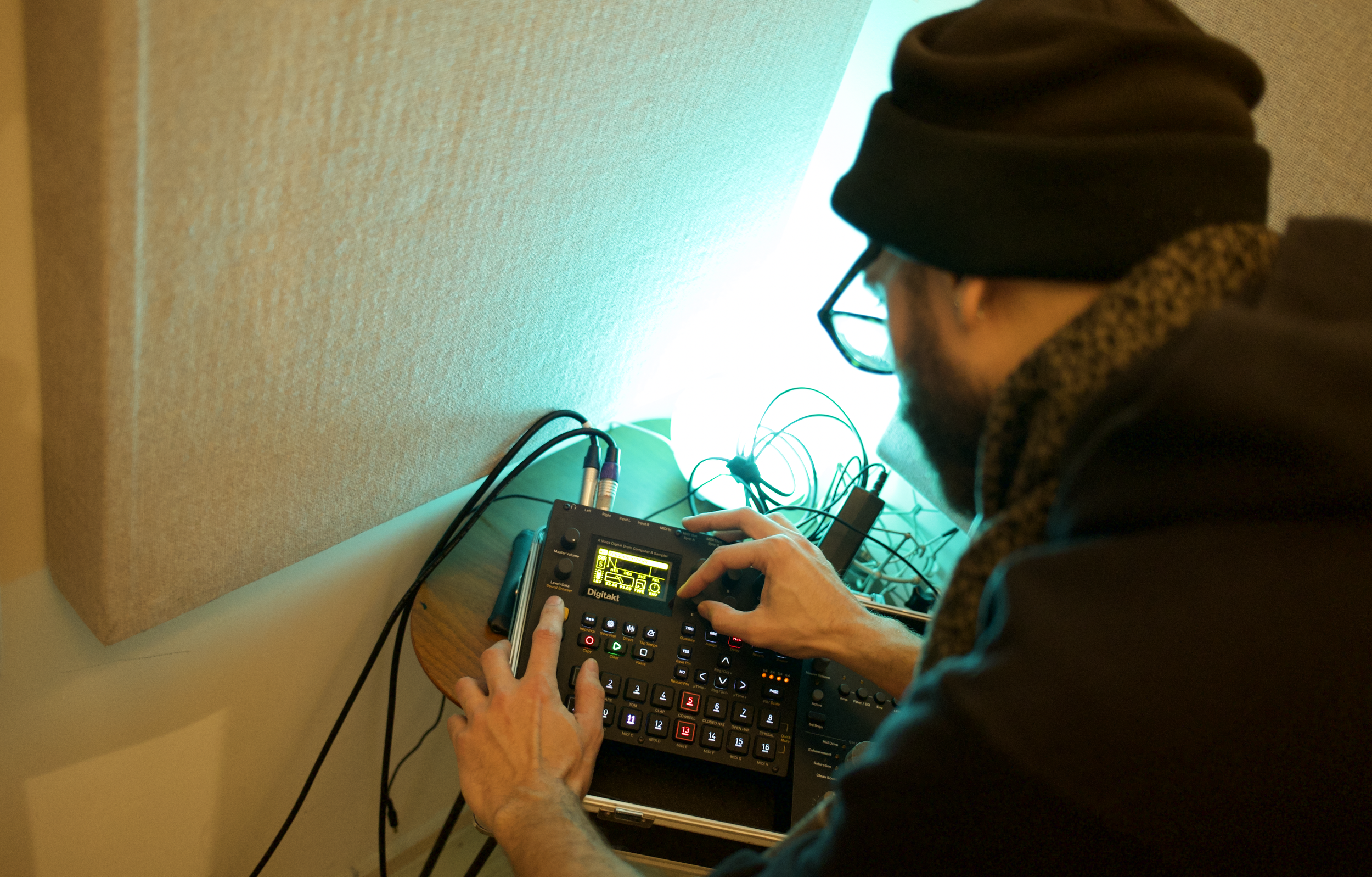 Noatune Studio Engineer Lucas in Studio A Vocal Booth Using Elektron Sampler