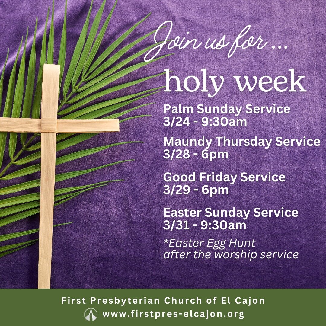 As we enter Holy Week, we invite you to join us for these worship opportunities. Palm Sunday with Jesus&rsquo; triumphant entry into Jerusalem and One Great Hour Of Sharing. Maundy Thursday reflects on the Last Supper, Jesus&rsquo; compassionate act 