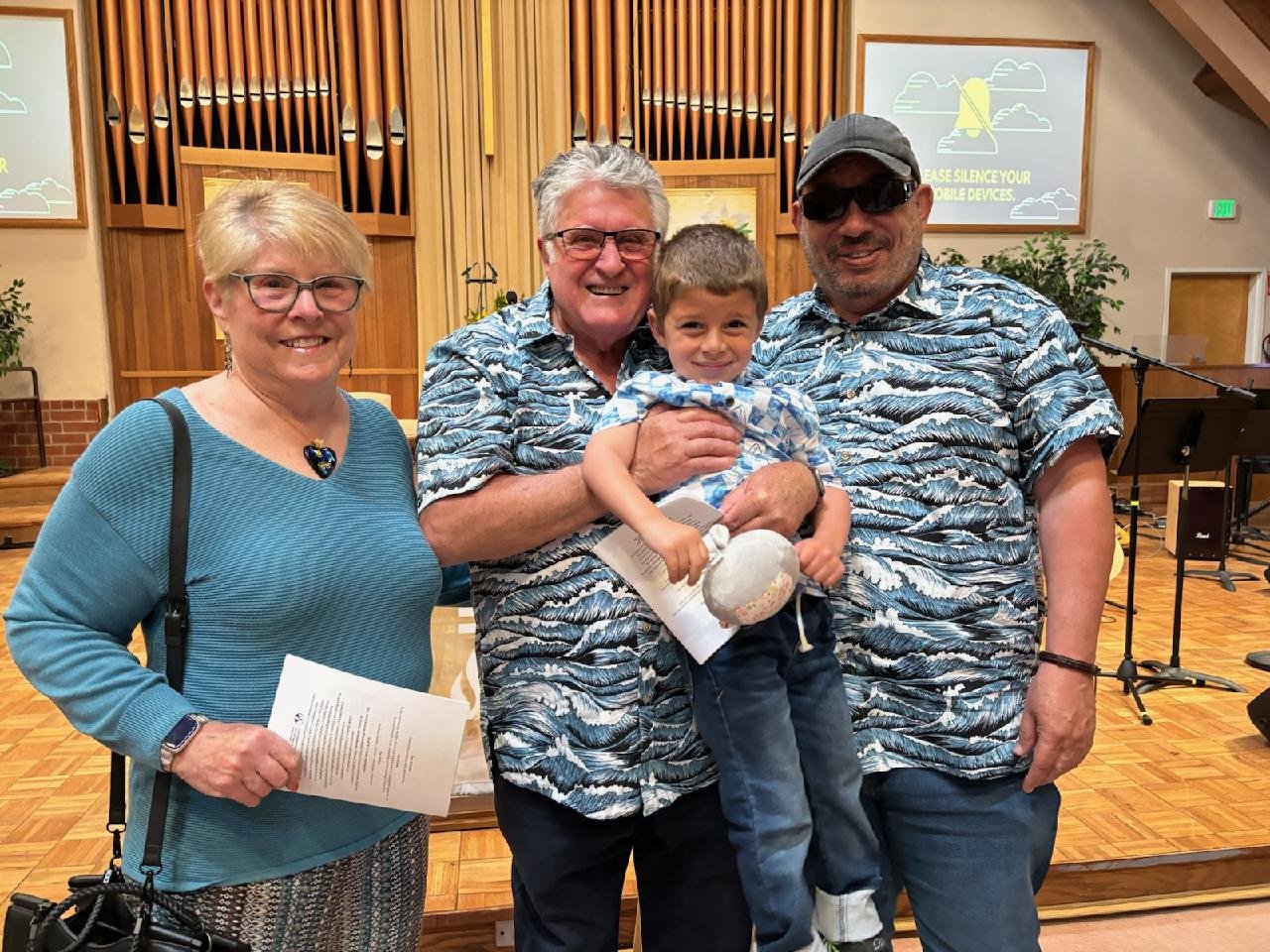 Nancy, George, Danny &amp; Carlos celebrate our oceans for Earth Day during Sunday Service, along with many others who wore earth colors. 
Some things you can do to observe Earth Day are: plant a tree, pick up trash in your neighborhood, pick up plas